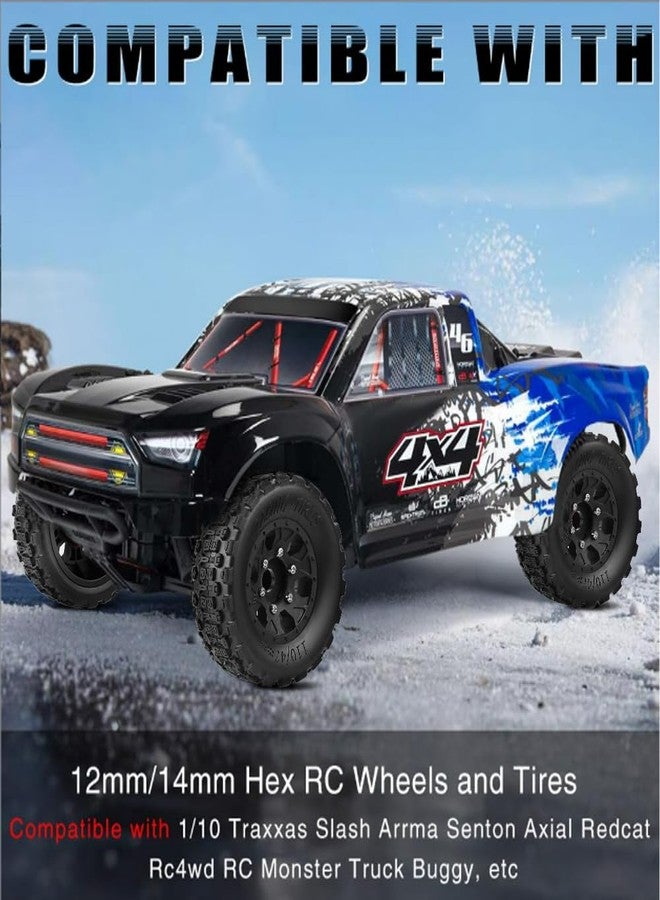 GLOBACT 12mm/14mm/17mm Hex RC Wheels and Tires RC Truck Tires for TRAXXAS Slash 2WD 4x4 Arrma Senton Axial Losi Redcat Rc4wd 1/10 RC Truck Hex Detachable Replacement (Black 4PCS) - Image 5